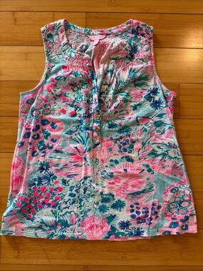 Lilly Pulitzer Sleeveless Tank Top in Aqua, Pink & Navy Floral